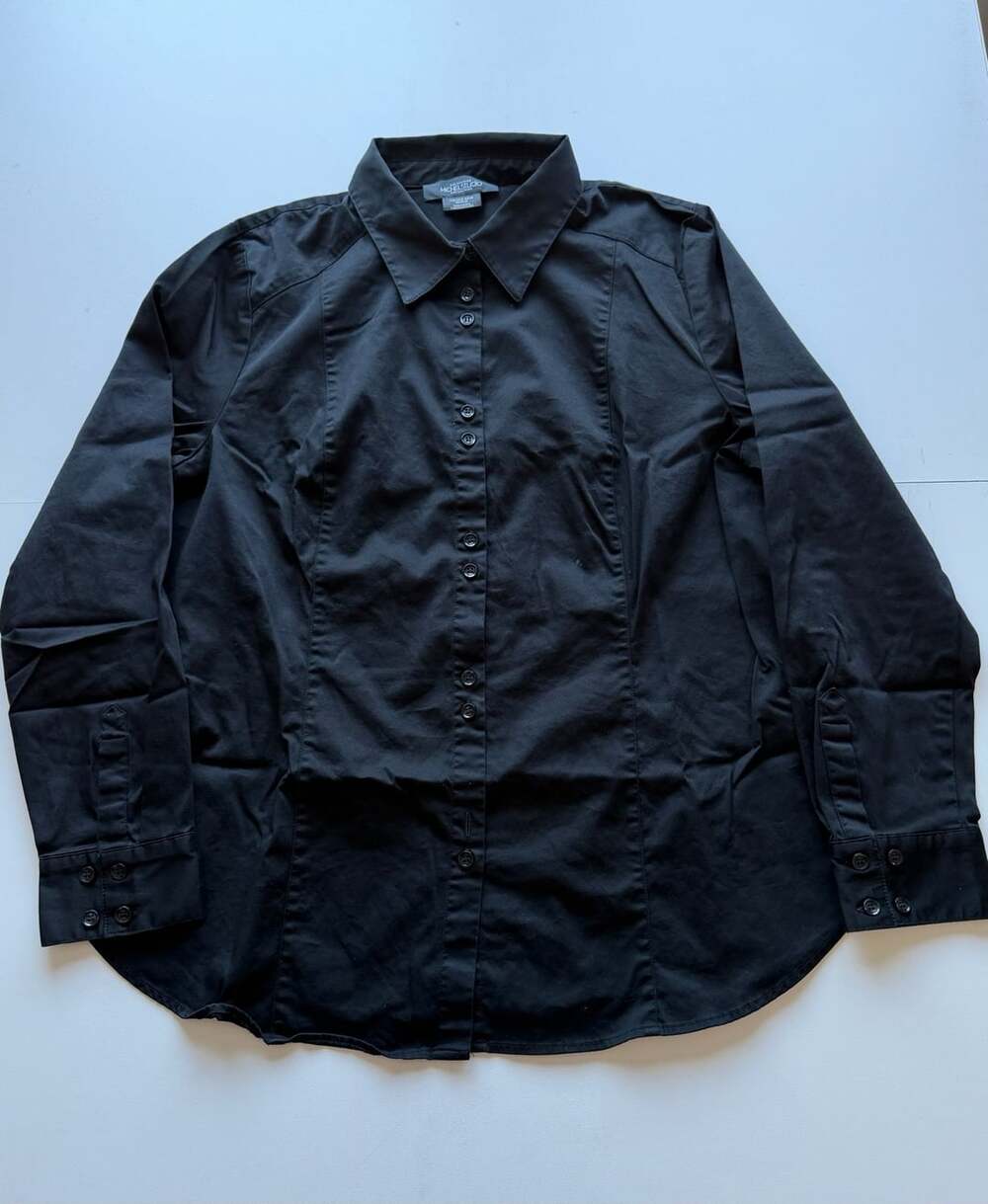 Michel Studio Button Down Shirt Size 16 Black Long Sleeve